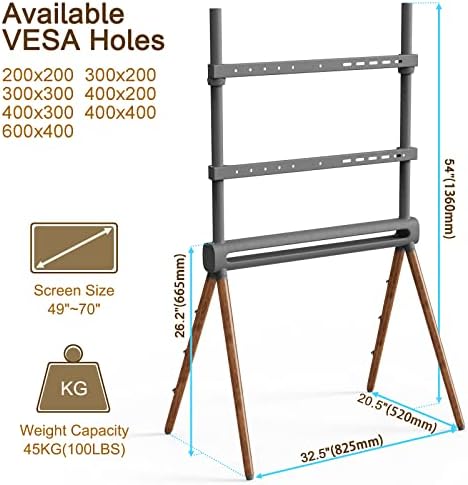 PUTORSEN Premium Easel TV Floor Stand for 49 to 70 Inch LED LCD OLED Screens, Height Adjustable Wood Easel TV Stand with Solid Wood 4 legs, Max Load 100lbs, Design Patent No. EU001479240