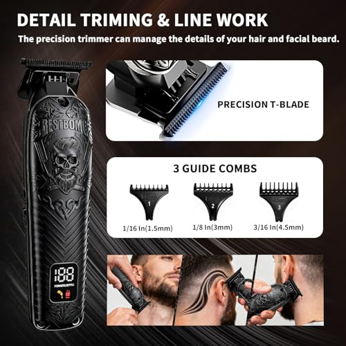 Image of BESTBOMG Professional Cordless Mens Hair Clippers & Beard Trimmer Kits & Sets,Metal Hair Clippers Cutting Grooming Kit with Long Battery Life for Family Barber Use (Black)
