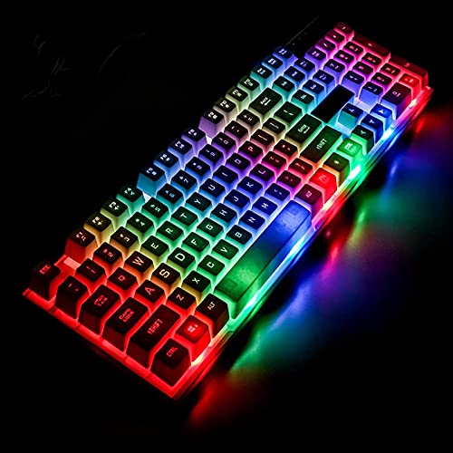 Image of Mechanical Gaming Keyboard and Mouse Set , Rainbow LED, USB Wired Desktop Combo (Black)