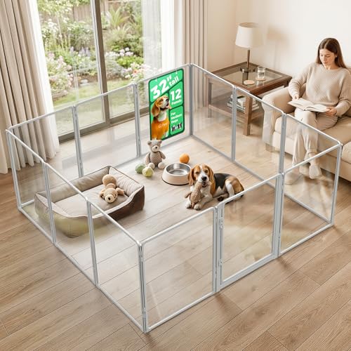 FXW AuraSpace Pro Clear Acrylic Indoor Dog Playpen, 32" H, 12 Panels