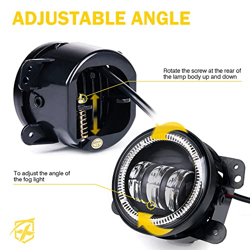 Image of 4 Inch 60W LED Fog Light w /White Halo DRL Compatible with 07-18 Jeep JK JKU | 2 Light Functions, Angel Eye, Adjustable Angle, Waterproof, Plug N Play, DOT Approved