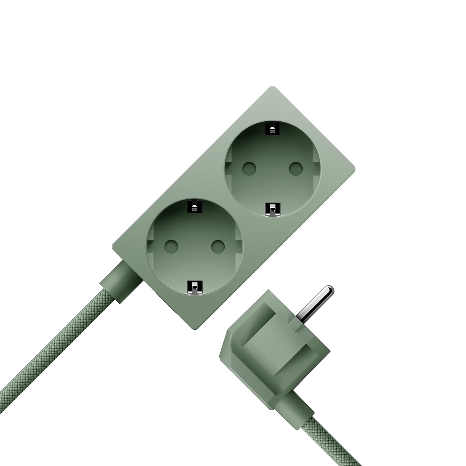 Sudio Brick Kompakte Steckdosenleiste | 2 Steckdosen & 2 USB-C Ports (30W GaN) | 1,8 m geflochtenes Kabel | EIN-/Aus-Schalter | Platzsparendes Design | Aus recycelten Materialien | (Green)