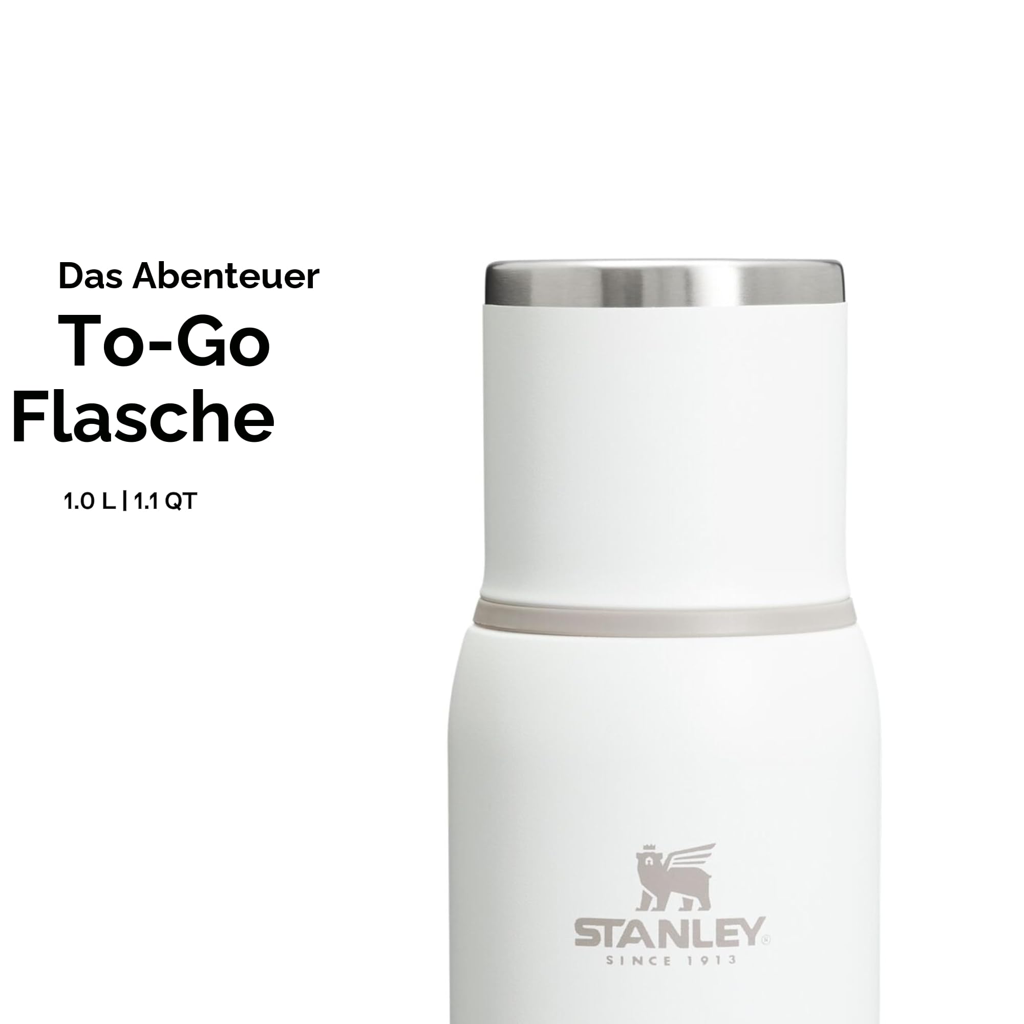 STANLEY 1913 Adventure To-Go Thermosflasche 1L - Frost | Hält 25 Std. heiß - 27 Std. kalt - Auslaufsicher - BPA-frei - Deckel dient als Becher