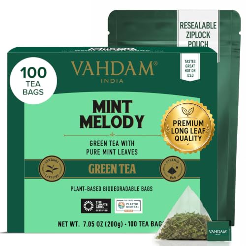 VAHDAM Mint Green Tea Bags (100 Count) Whole Leaf Pyramid Teabags