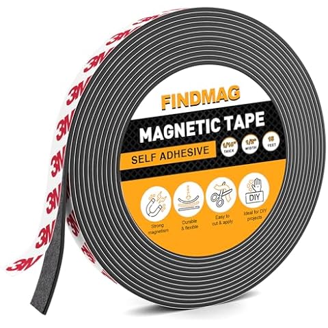 FINDMAG Magnetic Tape, 15 Feet Magnet Tape with Strong Self Adhesive Flexible Magnetic Strip Magnet Tape Roll Perfect for Craft and DIY Projects, whiteboards & Fridge Organization - 1/2 Inch Cover