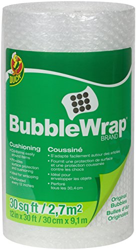 Duck Brand Bubble Wrap Original Protective Packaging, 12 Inches Wide x 30-Feet Long, Single Roll (393251), Clear