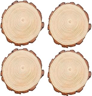 MANCHAP 4 PCS 20-25cm Wood Slices, 8-10 Inch Natural Unfinished Wooden Circles, Round Wood Log Slices Discs for Crafts, Painting, Wall Decor, Wedding Christmas, DIY Projects