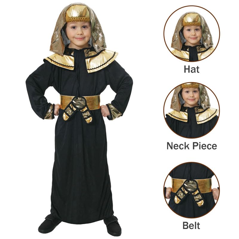 My Illusions Boys Black or White Ancient Egyptian Costume Kids World Book Day Historical Pharaoh Fancy Dress Halloween Outfit (Black - Image 2