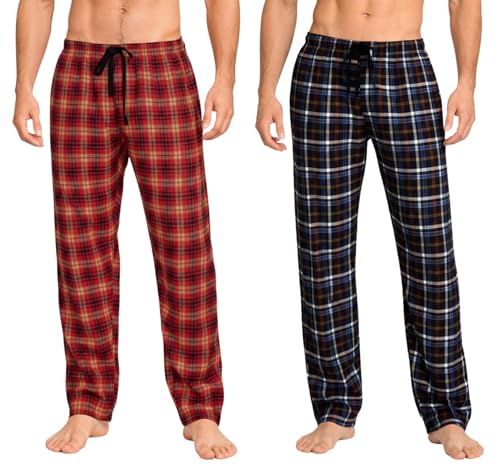 biyya 2 Pack Mens Cotton Woven Pyjama Bottoms Check Lounge Pants Nightwear Checked Pyjama Bottoms Sleepwear Loungewear S-3XL (MCP-165-A S)