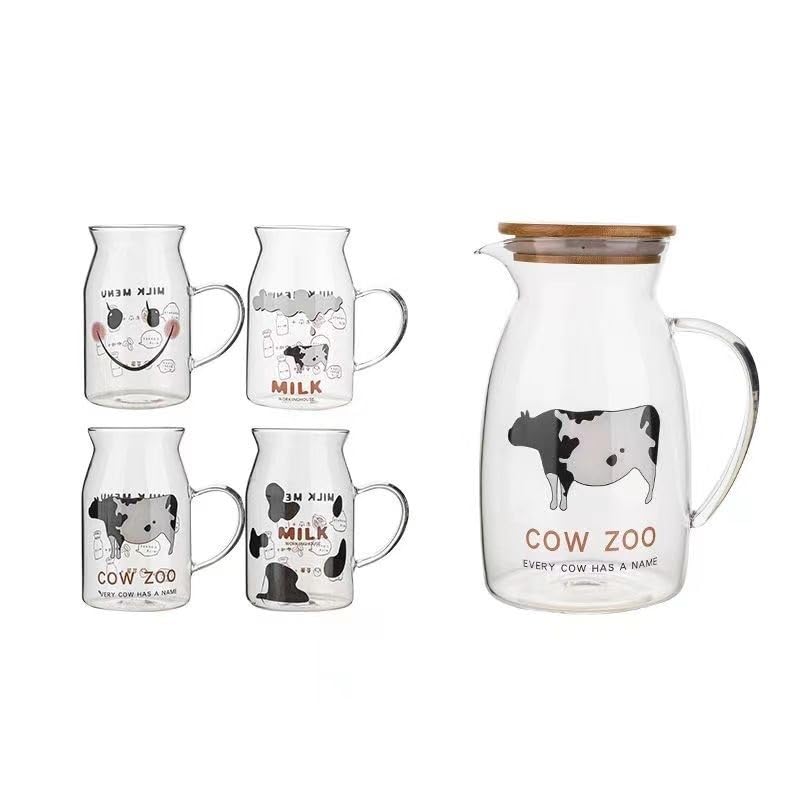 Brocche Bella Mucca Set di Bicchieri Una Pentola Quattro Tazze Set di Cinque Pezzi Tazza da Latte Bollitore for Acqua Fredda for Uso Domestico In Tazze da Caffè a Vento Caraffe da Tavola Brocche