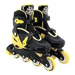 Patins Infantil Ajustável com Kit Proteção, Preto e Amarelo, Tamanho 34-37, Rodas Inline, Capacete e Protetores Inclusos, Para Crianças +3 Anos, Suporta 60kg