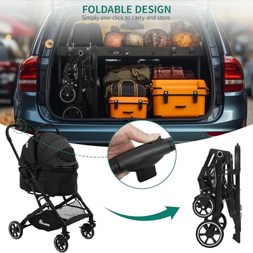 YITAHOME Hundewagen für Kleine Hunde, Hundewagen 3 in 1 Hundebuggy Bis 15.9kg, Klappbar, Hundebuggy Kleine Hunde, Hunde Buggy, katzenwagen, Faltbar Hund Kinderwagen, Tragbarer Kinderwagen (Schwarz)