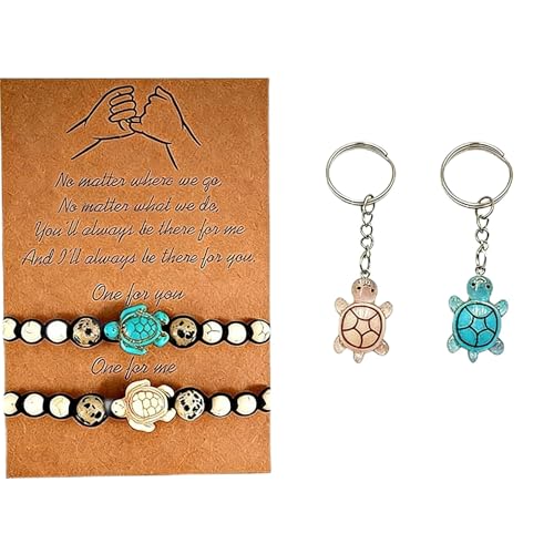 Pulseras de tortuga turquesa y llaveros a juego, el regalo de amistad ideal para parejas y amigos