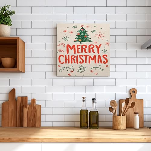 Toile murale cuisine sapin de Noël tableau déco restaurant 30 cm