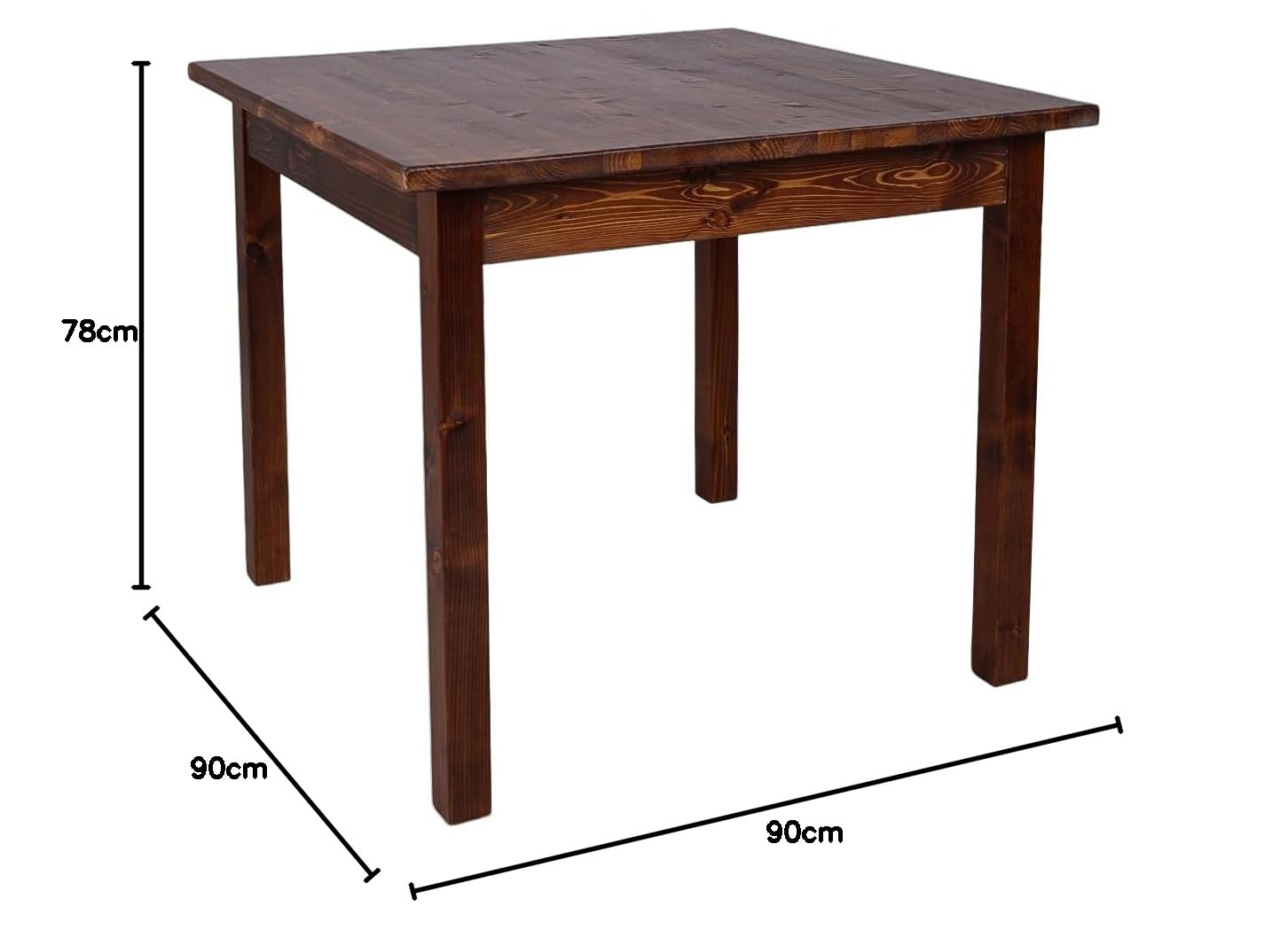 Liberoshopping Table fixe en bois massif de sapin noyer – style campagnard rustique chic – pour cuisine, salle à manger ou restauration – 100 % Made in Italy (90 x 90 cm)