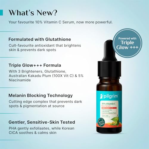 Image of Pilgrim 10% Vitamin C Face Serum For Daily Brightness 10 ml | Face serum for glowing skin | Reduces Dark Spots & Evens Skin Tone | Fragrance Free | For Men and Women | All Skin Types |