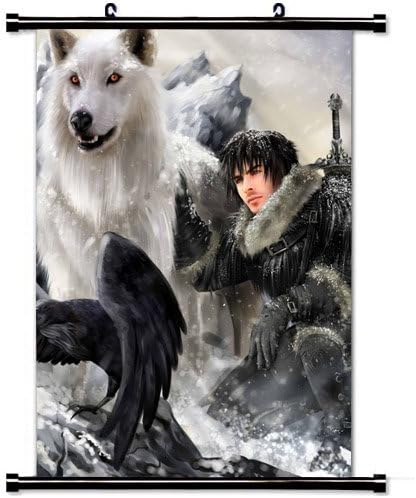 Fashion Style Posters,The Song Of Ice And Fire Game Of Thrones Jon Snow Ghost Direwolf Stark Clan Home Decor Wall Scroll Poster Fabric Painting 23.6 X 35.4 Inch (60cm X 90 cm)