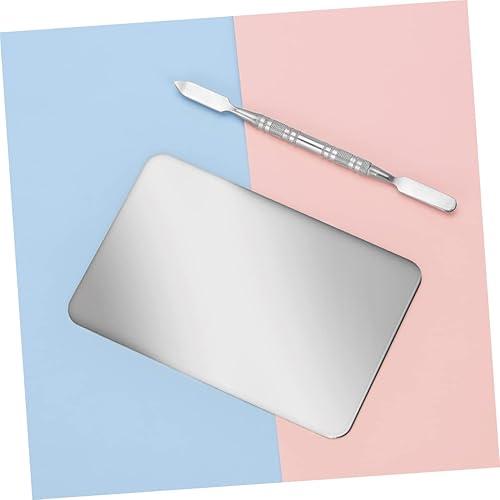 1set Cosmetic Mixing Plate with Spatula Stainless Steel Makeup Tray for Foundation Nail Pigment Blending Easy Cleaning for Color Mixing and Application
