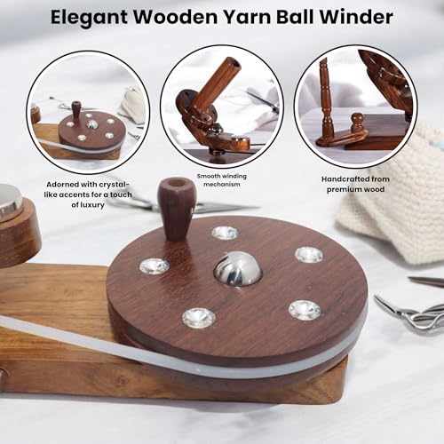 Image of Hind Handicrafts Wooden Yarn Ball Winder for Knitting & Crochet | Handcrafted Rosewood Design | Smooth Center Pull Ball Winder with Anti-Skid Base - Ideal for 1 lb Yarn Balls