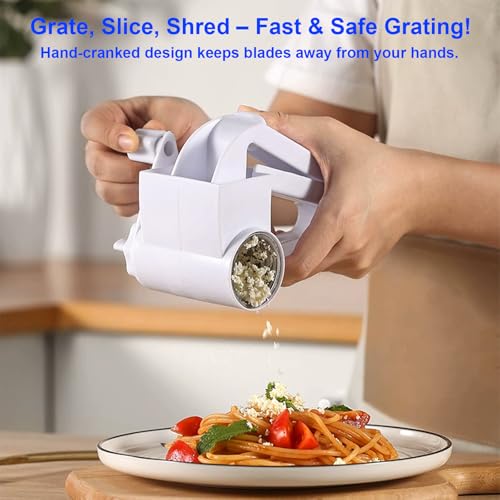 Rotary Cheese Grater, Manual Stainless Steel Food Grater with 3 Interchangeable Drums for Cheese, Chocolate, Handheld Shredder for Kitchen and Cooking - Image 2