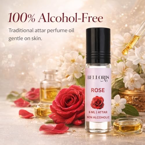Image of Rose Attar 6ml | Pure Gulab Ittar | Long Lasting Non-Alcoholic Perfume Oil | Roll-On Fragrance for Men & Women | Floral Natural Attar for Pooja & Meditation Eid, Ramadan Gifts, Non Alcoholic & Vegan Fragrances