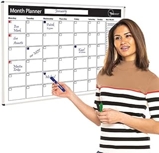 Timeminder® Magnetic Drywipe Whiteboard Monthly Planner 90 x 60 cm with Aluminum Frame - Wall Mounted for Office, Home, School (Month Planner)