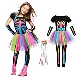 【Spécial Halloween】 Les motifs de crânes colorés sur la jupe, le pantalon et les manches créent instantanément une ambiance d'Halloween. Costume de squelette d'Halloween convient parfaitement à Halloween, au Carnaval, à la Toussaint, au festival Zhongyuan, au Jour des Morts, aux soirées à thème horreur, etc.