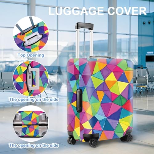 Image of Colorful Geometric Luggage Cover - Durable and Stretchable Travel Suitcase Protector with Vibrant Pattern, Fits 24''-26'' Suitcase with Wheels,M