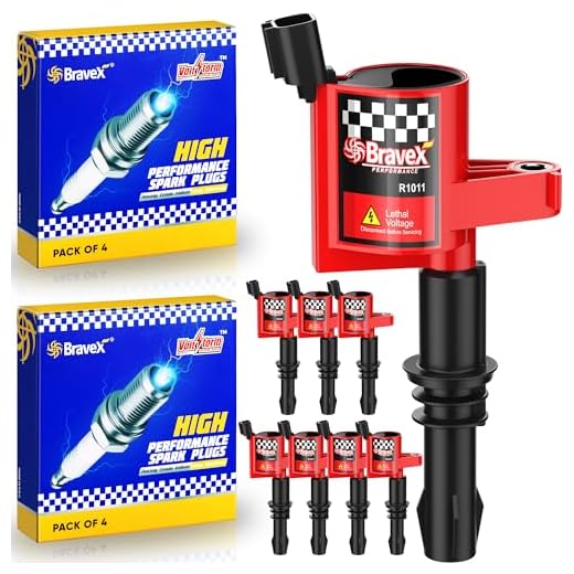 Bravex Ignition Coil Pack DG511 & Spark Plugs SP515 SP546 Compatible with Ford Expedition F150 F250 Super Duty Lincoln 5.4L V8 3L3E12A366CA C1541 FD508 UF537 Set of 8(15% More Energy)