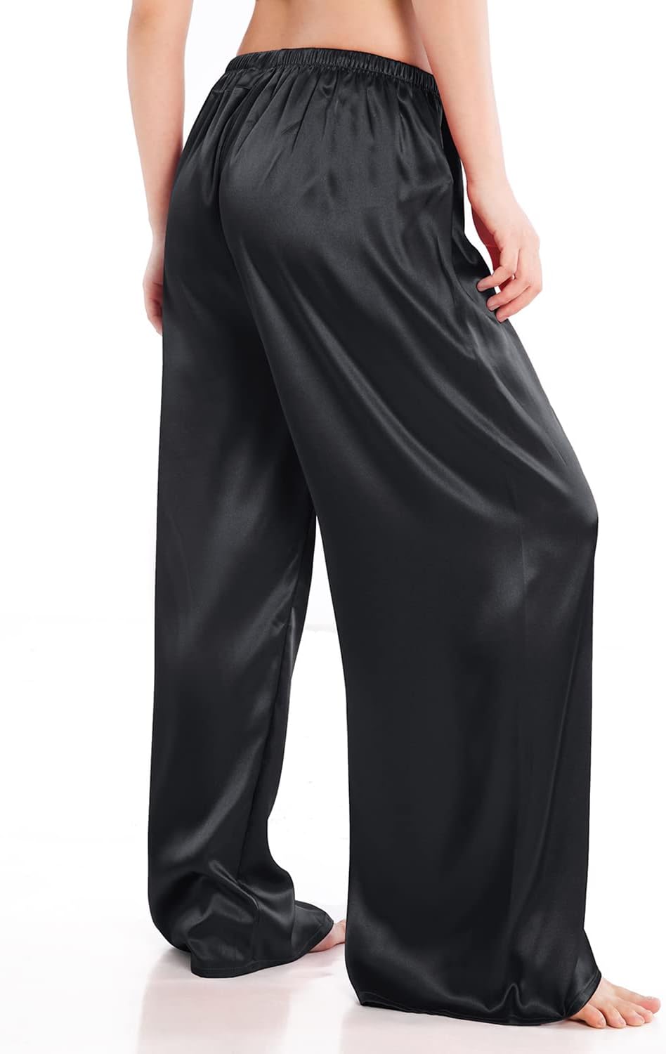 Wantschun Womens Wide Leg Pajama Pants Satin Silk Casual Loose Elastic Waist Lounge Pants Pj Bottoms - Image 4