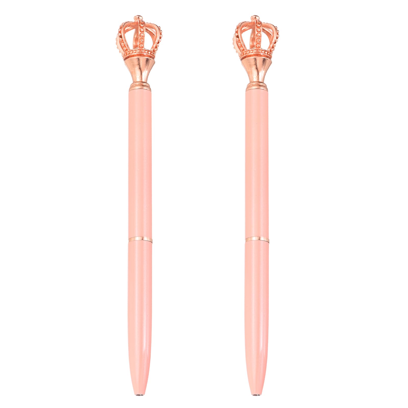 PATIKIL Crown Ballpoint Pen, 2Pcs Sparkling Bling Metal Pen with Crown Top Elegant 1.0mm Black Ink Ballpoint Refillable for Office Business Wedding Party Birthday Gift, Pink/Rose Gold