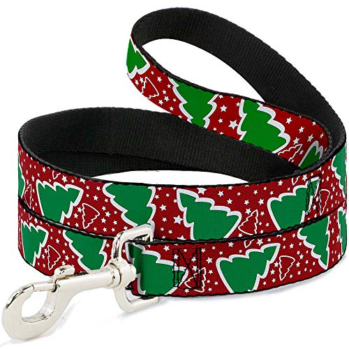 Dog Leash Christmas Trees Stars Red White Green 4 Feet Long 1.0 Inch Wide