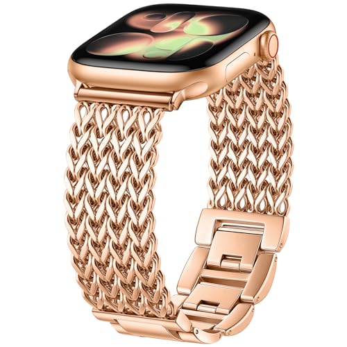 Image of Metal Band Compatible with Apple Watch Bands for Women 40mm 41mm 42mm 38mm 44mm 45mm 46mm 49mm, Dressy Stainless Steel Link Bracelet, Designer Strap for iWatch Series 11 /SE /10 /9 /8 /7 /6 /5 /4 /3 /2 /1 /Ultra