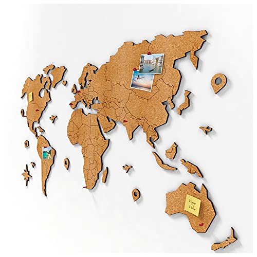 Mural de Cortiça Adesiva Mapa-Múndi + 10 Pins Especiais (95x52cm / 140x74cm)
