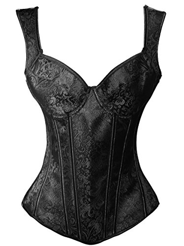 Bslingerie Womens Waist Cincher Bustier Boned Corset (XXL, Black Strap)
