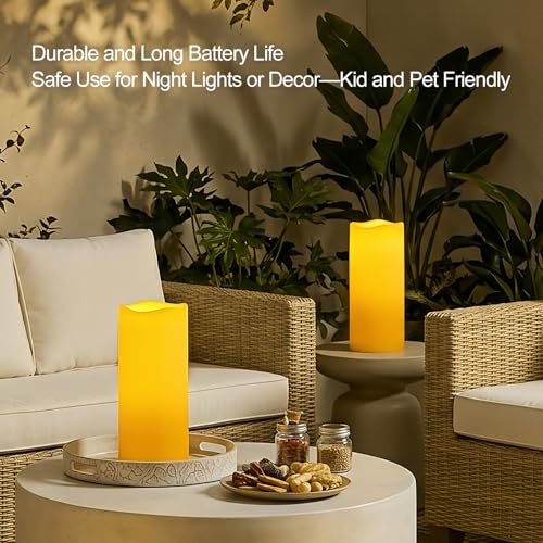 Image of Amagic 5 inchx12 inch Outdoor Waterproof flameless Candles with Remote Control and Timer, Battery Operated Electric Flickering LED Pillar Fake Candle for Home, Wedding Decor, Ivory