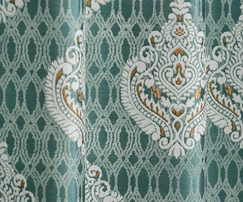 Image of Homefab India 2 Piece Polyester Printed Curtains Room Darkening Panel - Long Door 9 feet, Damask Green Curtain