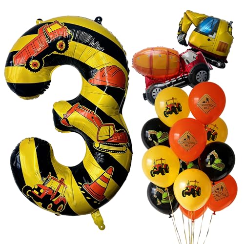 Ballon chiffre 3 thème chantier pour l'anniversaire de votre garçon
