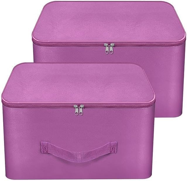 Storage Bags for Clothes, 14.5x13.4x9 inches, 2 Pack, Nylon Wardrobe Organizer with Handles (MAGENTA)