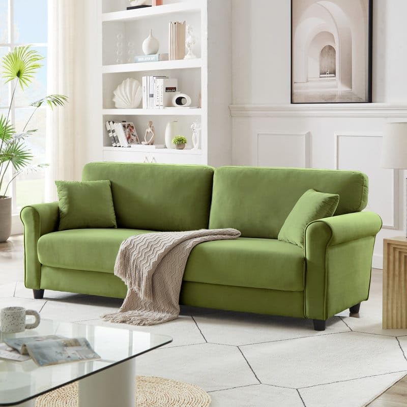Classic 3 Seater Sofa Set, Velvet Fabric, for Living Room, Guest Room Dining Room Hall Room Office Room Sofa. (Green)-image-38