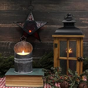 CVHOMEDECO. Vintage Galvanized Can Flameless LED Candle, Real Wax in Antique Galvanized Jar Flickering Candle with Remote Control for Tabletop Wall Decor. H 8 Inch CVHOMEDECO Vintage Galvanized Can Flameless LED Candle Real Wax in Antique Galvanized Jar Flickering Candle with Remote Control for Tabletop Wall Decor H 8 Inch