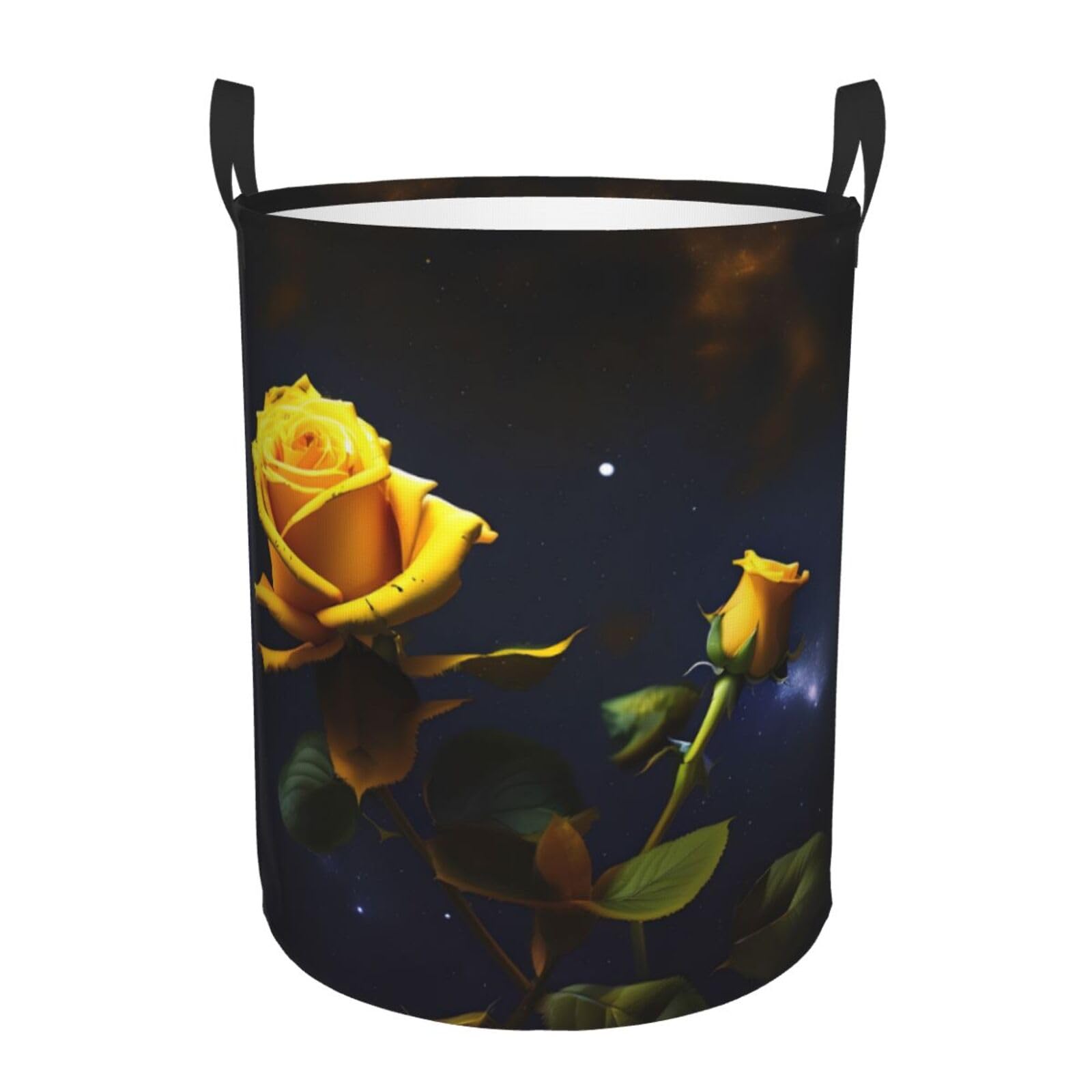 S Circular Hamper – Collapsible Yellow Roses Starry Night Print Laundry Basket