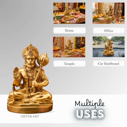 Image of Hanuman Ji Murti - 3.5 Inch Polyresin Car Dashboard Idol - Golden Statue for Home & Office Decor, Living Room Showpiece - Blessing Hanuman Idol for Birthday, Diwali, Housewarming