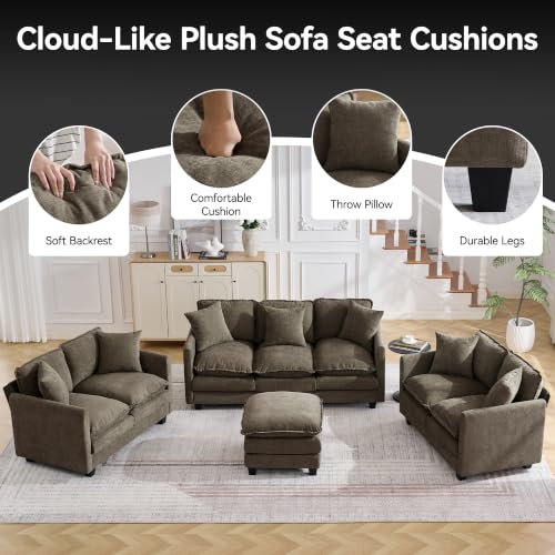 Image of 25'' Cloud Ottoman for Couch, Deep Seat Ottomans for Sofa, Modern Removable Upholstered Ottoman Bench for Living Room, Bedroom, Small Apartment, Brown