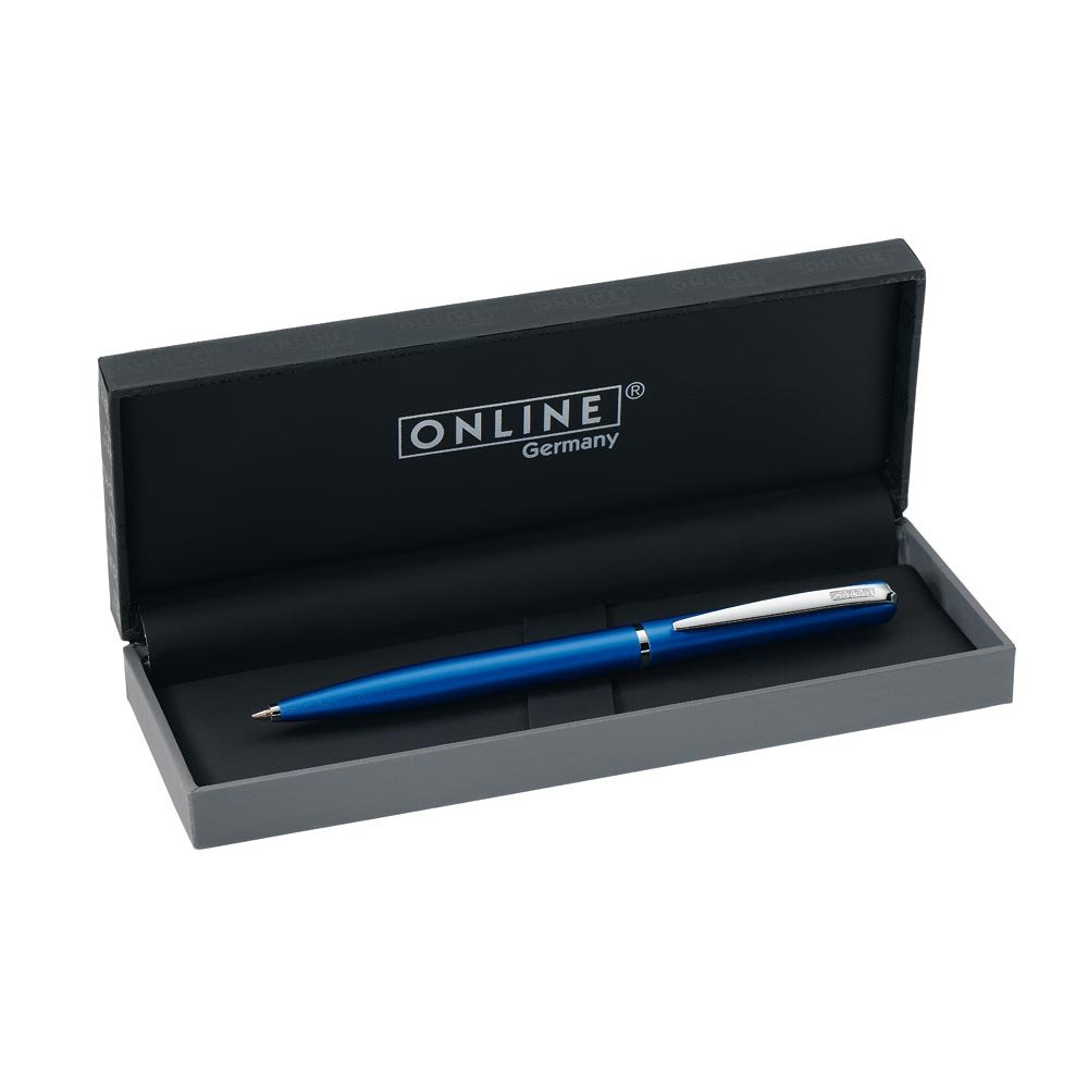 ONLINE Drehkugelschreiber Event Blue, aus Aluminium, mit „SoftFLOW“ Mine, Strichstärke 0.7mm, Schreibfarbe Schwarz, im attraktiven Geschenketui