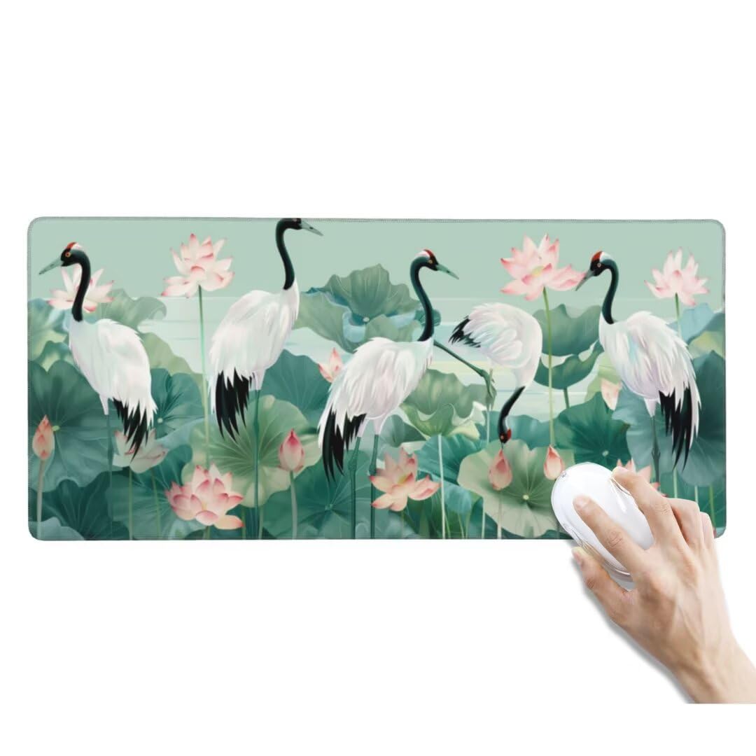 Tapis de Souris Vert Tapis de Souris XXL, Extra Grand Tapis Souris Gamer XXL Tapis de Souris Gaming, Imperméable Mouse Pad avec Base Atidérapante pour Maison/Bureau/Gamer (1000 x 500 x 3 mm, Grue)