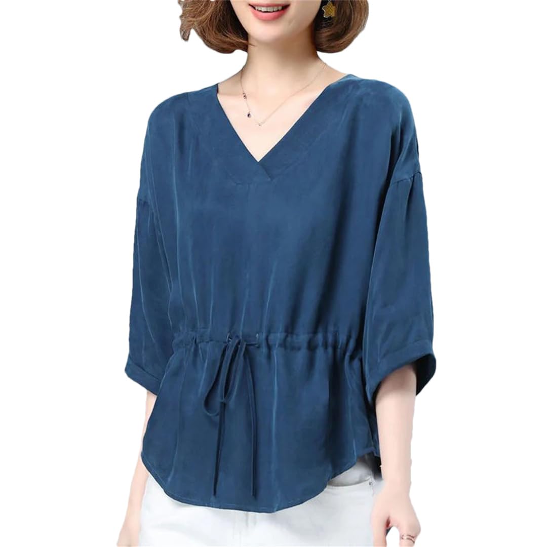Vêtements pour femmes T-shirts irréguliers à lacets d'été solides col en V manches trois-quarts hauts décontractés