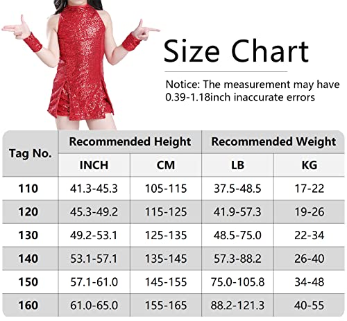 Girls Sparkly Hip Hop Dance Outfit Sleeveless Sequins Cheerleading Uniform Costume Modern Dancing Sports Tops Shorts Uniform For Kids Red #TOP3