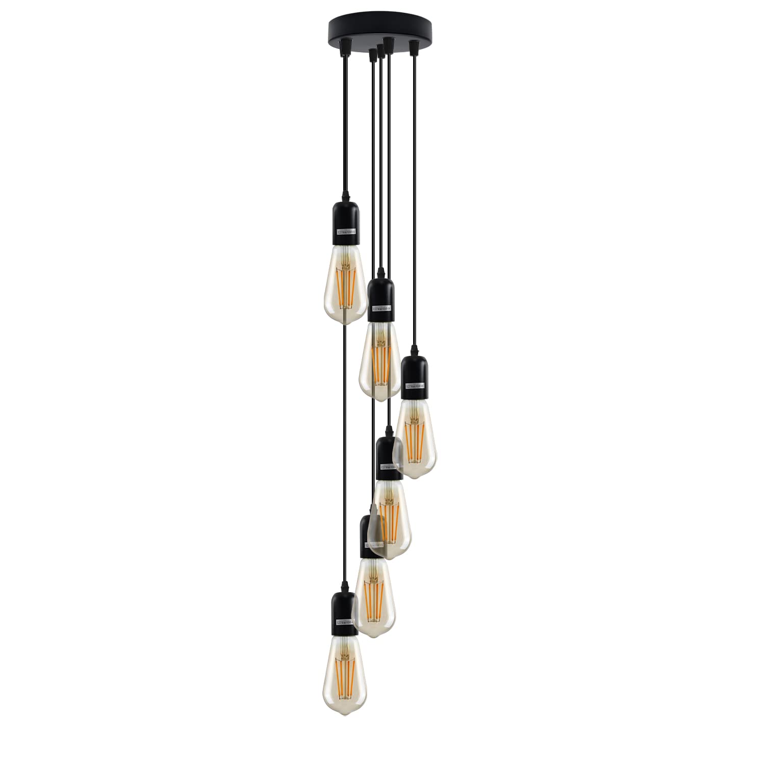 DC VOLTAGE Modern Vintage 6 Head Light Cluster Cascade Ceiling Pendant E27 Drop Light Height Adjustable Hanging Lamp Fixture for Kitchen Restaurant etc.