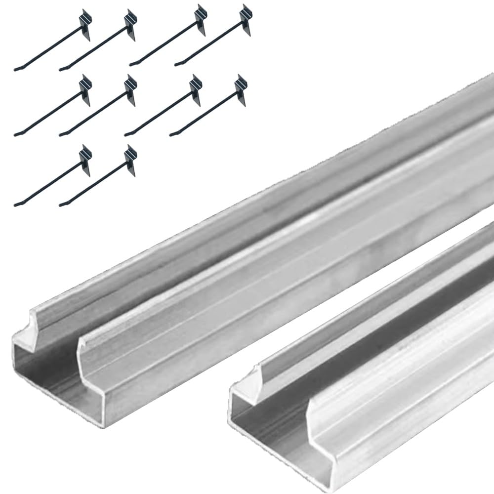 Pared Metal Plateado Listones Sets Tableros Perforados con 10 Ganchos 6 Pulgadas, Decoraciones Pegboard Panel Perforado, Organizador Chapa Perforada(Silver,90X1X2.6cm-35.4X0.4X1in-10pcs)